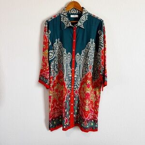 Natural Life Fiona Floral Mix Vintage Print Button Down Tunic Mini Dress Size L